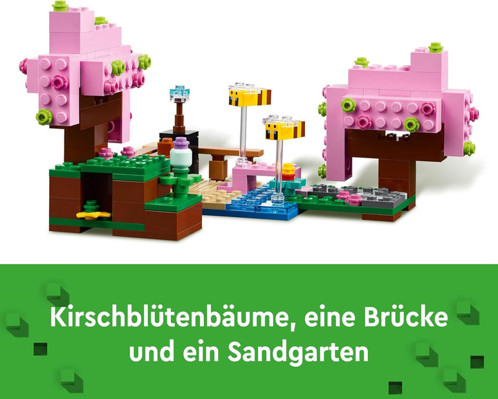 LEGO Minecraft Livada de cireși în floare, grădină de jucărie de explorat cu Sunny, Sniffer, Zombie și albine, cadou pentru gameri, pentru băieți și fete de la 8 ani 21260