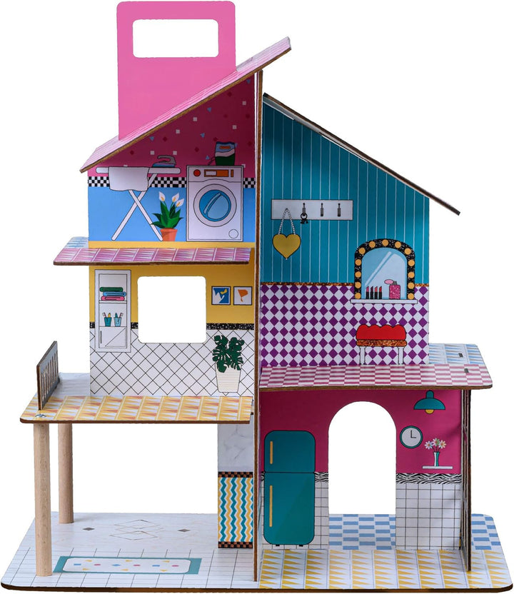 Olivia'S Little World 360 Casă de păpuși din lemn pentru copii Păpuși de 3,5" și 12 accesorii Multicolor TD-13260C