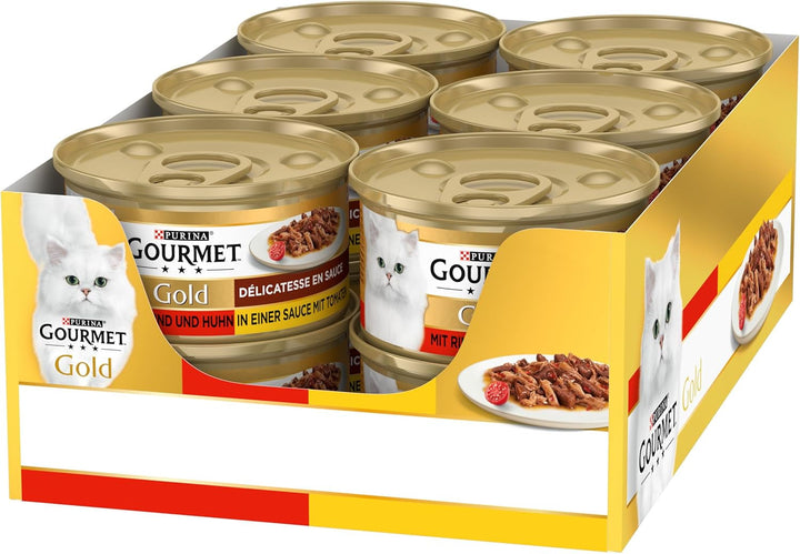 Gourmet Gold Délicatesse En Sauce Hrană umedă pentru pisici, cu carne de vită și pui, 12Pack (12 X 85G)