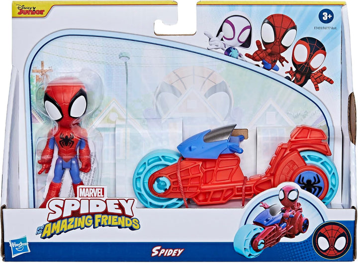 SPIDEY and HIS AMAZING FRIENDS Marvel Spidey figura cu motocicleta, jucărie pentru băieți și fete cu vârsta de 3 ani și peste