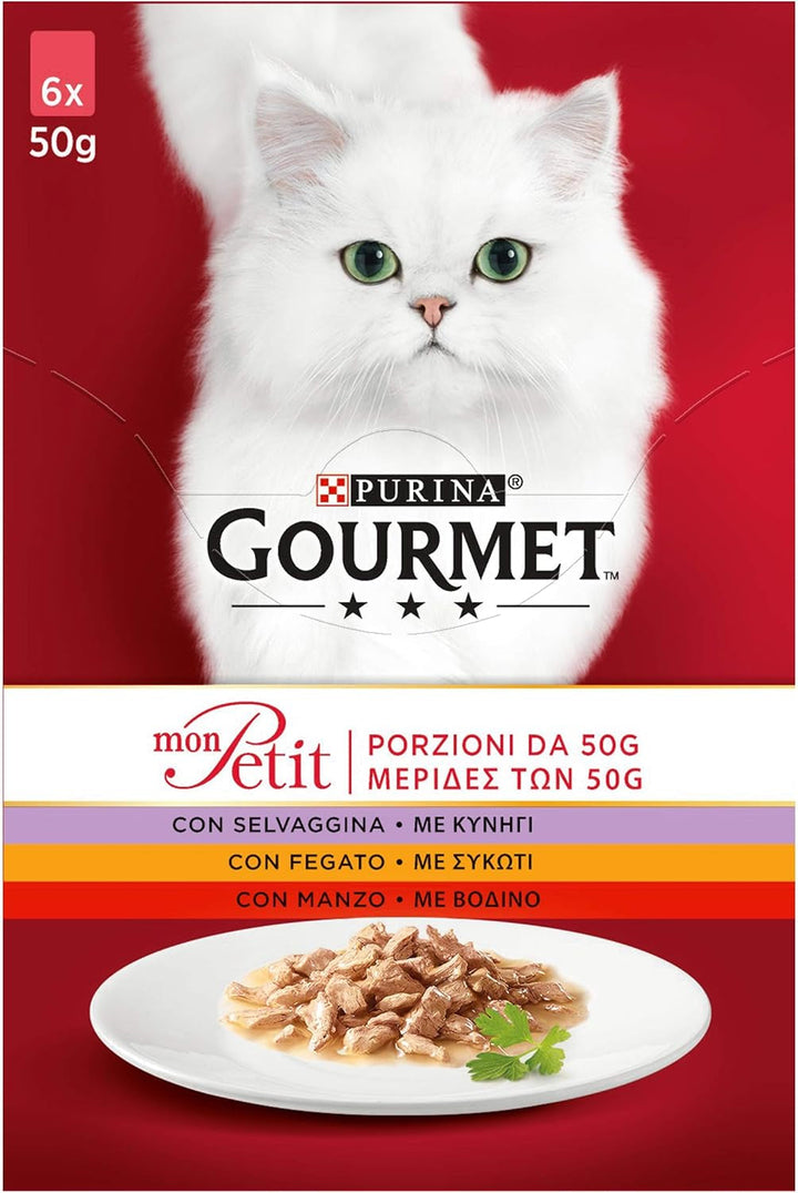 Purina Mon Petit Moisture Cat cu carne de vită, ficat, vânat, 48 pungi la 50 G
