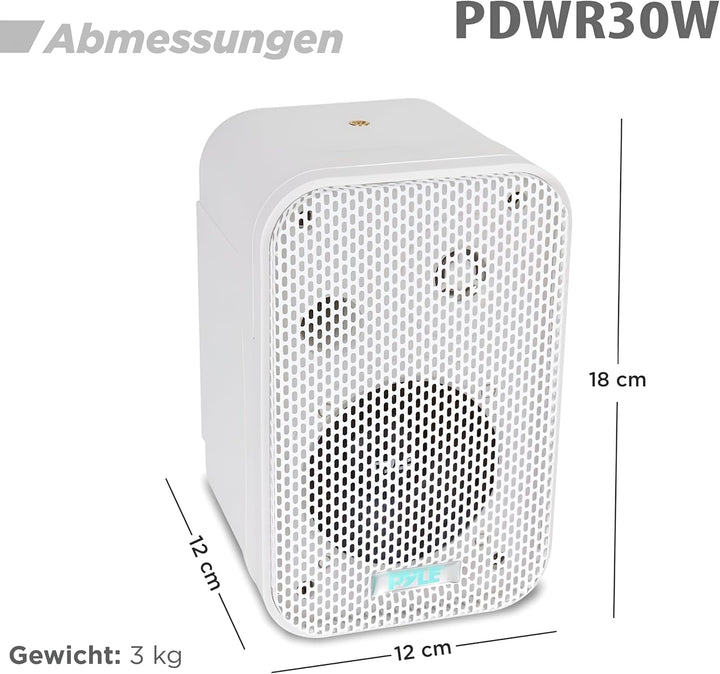 Pyle 2 Wege Lautsprecher Box Als Wasserdichte Box Outdoor & Als Innen Lautsprecher Wand, Decken & Ecken – 300W Outdoor Box Wasserdicht & Leichte Montage. Robust & Kompakte Lautsprecherbox 9 Cm, Weiß