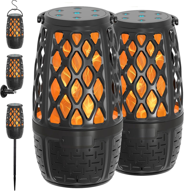 Outdoor Bluetooth Speaker with Light, Decor, Tech Gadget Cool Stuff, Sync up to 100 Wireless Portable Speaker with Wall Mount/Stake/Hook, Waterproof for Patio/Yard/Party/Camping, 2 Pack