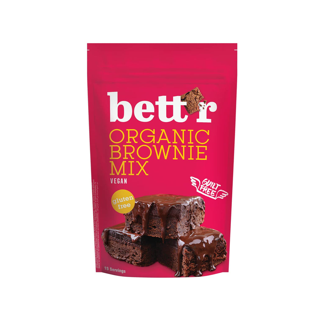 Bettr Organic Brownie Mix - Negrese organice, vegane și fără gluten cu aromă bogată de cacao, 6 x 400 grame