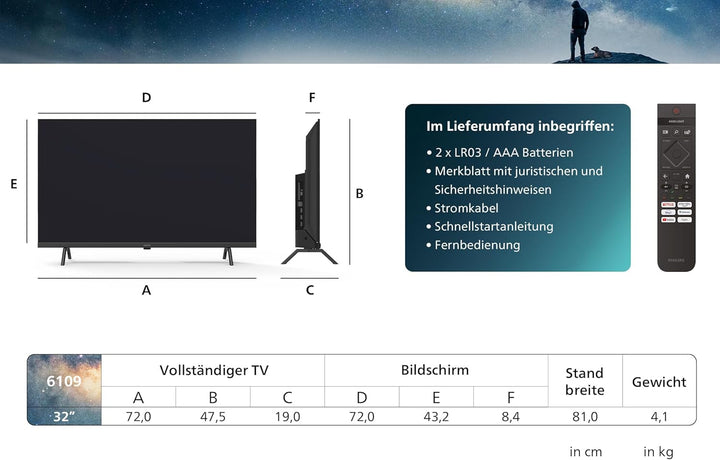 Philips 32PHS6009 HD LED Smart TV - 32-Zoll Display Mit Pixel-Präziser, HD Titan OS Plattform Und Dolby Digital - Funktioniert Mit Alexa Und Google Sprachassistent – Matt Schwarzer