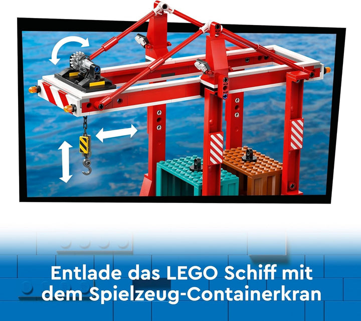 Portul LEGO City cu navă de marfă, jucărie de construit pentru băieți și fete de la 8 ani, idee de cadou pentru copii, macara pentru containere, navă de jucărie și 8 minifigurine 60422
