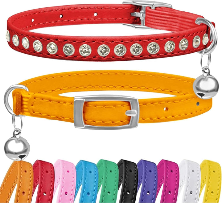 Zgardă pentru pisici Petinstinct, cu 2 piese, în formă de diamant, cu închidere elastică de siguranță și clopoțel, zgardă din piele PU pentru pisici, accesorii pentru pisici, dimensiune reglabilă de la 19 la 29 cm, violet și fuchsia