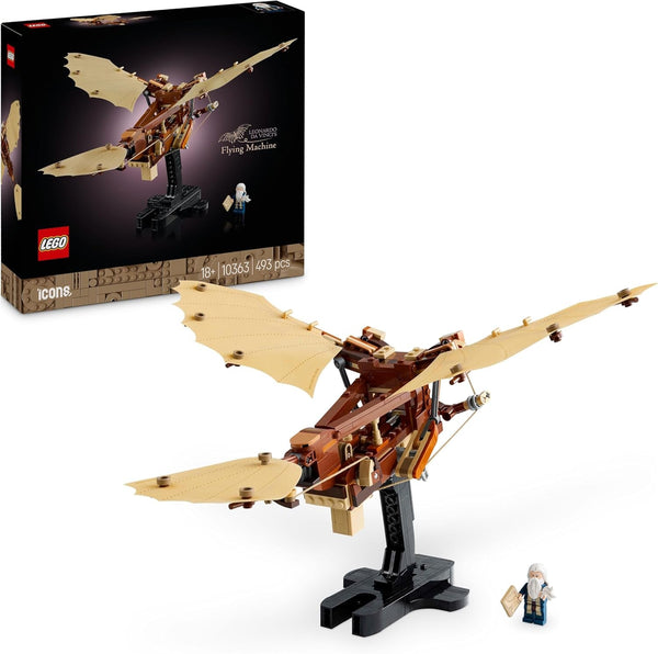 LEGO Icons Leonardo Da Vinci's Flying Machine With Flapping Wings - Include minifigurină și suport - Set de construcție pentru adulți - Set de decorațiuni pentru casă - Idee de cadou - 10363