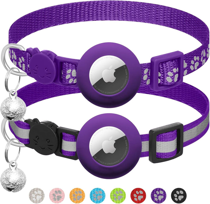 Pachet de 2 compatibil cu zgarda Airtag pentru pisici cu clopoțel, tracker GPS reflectorizant pentru pisici compatibil cu husa Apple Airtag, personalizat compatibil cu zgarda Airtag pentru pisici cu încuietoare de siguranță