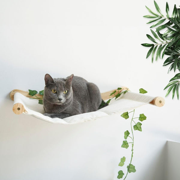 TREKAM Perete Pat Pisici - Perete Hamac Elegant și Stabil - Perete Șezlong pentru Pisici de până la 12 kg - Perete de Cățărat pentru Pisici - Elemente de Perete pentru Pisici - Loc de Odihnă Confortabil pentru Perete pentru Pisici