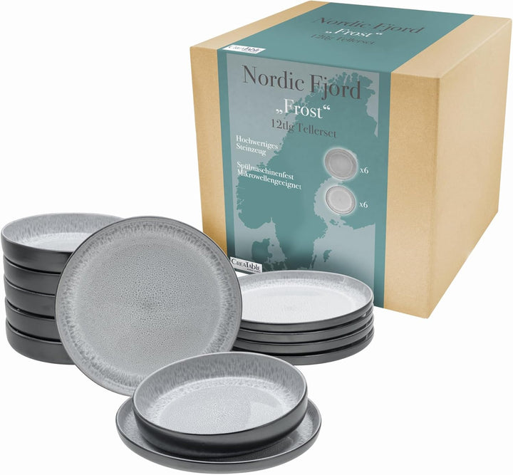 Creatable, 20166, Serie Nordic Fjord Green, 16-Teiliges Geschirrset Für 4 Personen, Kombiservice Aus Steinzeug, Spülmaschinen- Und Mikrowellengeeignet, Qualitätsproduktion