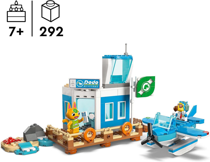 LEGO Animal Crossing Fly with Dodo Airlines, set de jocuri video, jucărie de aeroport, hidroavion și minifigurină pilot, cadou pentru fete și băieți cu vârsta de 7+ 77051