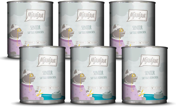 Mjamjam - Hrană umedă premium pentru pisici - Senior - Juicy Chicken, 6Pack (6X800G), fără cereale