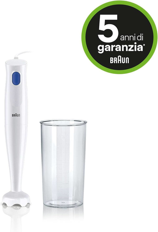 Braun Stabmixer MQ10.001PWH + Messbecher 600 Ml, 5 Jahre Service, Leicht, Easytwist-System Zum Einfachen Wechseln Des Zubehörs, Splash Control-Technologie Ohne Spritzer