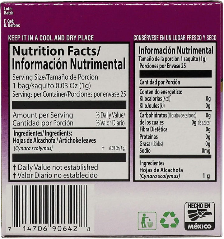 Artichoke Tea, Herbal Tea, Caffeine-Free, 2-Pack of 25 Tea Bags per Box (50 Bags) Tea USA Naty Shop