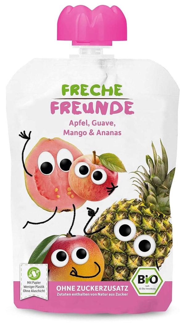 FRECHE FREUNDE Organic, piure de măr, guava, mango și ananas, 6 x 100 grame