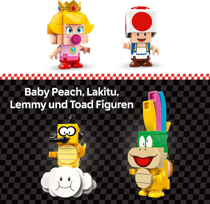 LEGO Super Mario: Mario Kart - Baby Peach & Grand Prix Set, Figuri Nintendo - Toad, Lakitu, Baby Peach și Lemmy, Cadou pentru băieți, fete și gameri de la 8 ani, Jucărie de aventură 72036