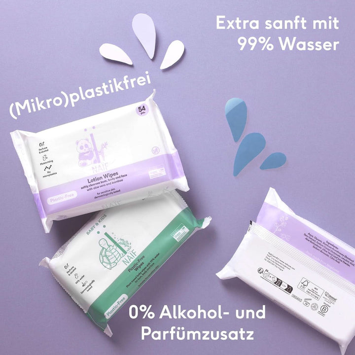 Naïf Plastikfreie Lotion Feuchttücher Vorratsbox 432 Stück (8Er X 54 Feuchttücher) - Für Babypo, Körper Und Gesicht - Natürliche Inhaltsstoffe