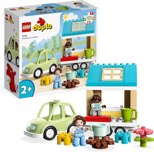 LEGO 10986 DUPLO At Home On Wheels, mașină de jucărie cu cărămizi mari, figurine și mașină de jucărie pentru băieți și fete de la 2 ani, dezvoltă abilitățile motorii fine