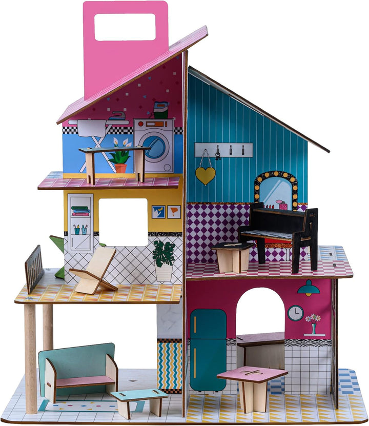 Olivia'S Little World 360 Casă de păpuși din lemn pentru copii Păpuși de 3,5" și 12 accesorii Multicolor TD-13260C