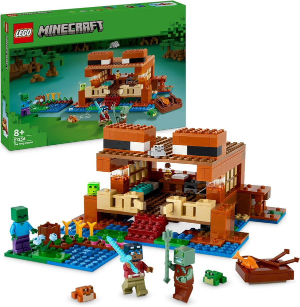 LEGO Minecraft The Frog House, casă de jucărie cu figuri, inclusiv zombie, slime și om înecat, plus accesorii precum barcă de jucărie și banc de lucru, cadou pentru băieți și fete de la 8 ani 21256