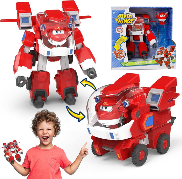 Super Wings Robot Toys - Jett Transformers Toy Cars Toy Trucks Avec Mini Jet Avion Jouets Pour Enfants 3 4 5 Ans, Red