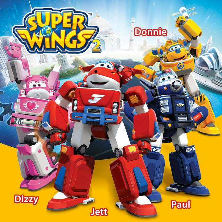 SUPER WINGS - VEHICUL ROBOT CONVERTIBIL "PAUL'S CRUISER" 18 Cm + 1 FIGURĂ 5 Cm - Mașină și avion de jucărie Transform-A-Bots din serialul animat - Jucării pentru copii peste 3 ani
