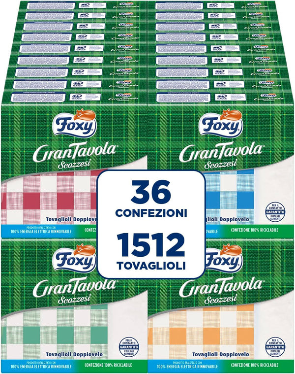 Grantavola scoțiană | Șervețele pentru ploaie | 36 pachete À 42 bucăți 32 X 32,5 Cm | Decor scoțian în 4 culori | PEFC | 100% energie electrică regenerabilă | Ambalaj 100%