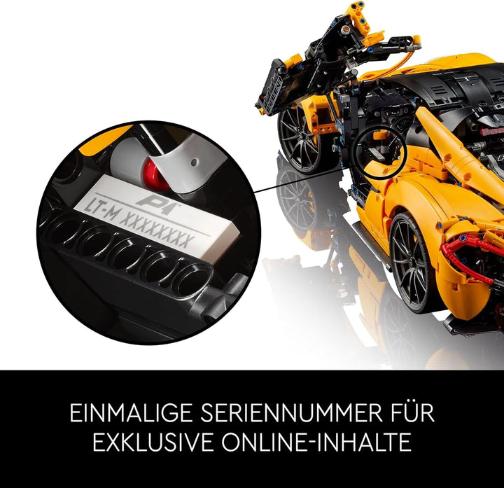 LEGO Technic Mclaren P1, set cu mașină super sport pentru adulți, cadou pentru fanii mașinilor, piesă de colecție la scară cu motor cu piston V8 și transmisie cu 7 trepte, model de mașină, set de mașini de jucărie 42172