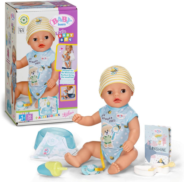 BABY Born Lukas (Little Baby Boy) 36Cm, păpușă cu 7 funcții pentru copii de la 1 an, funcționează fără baterie, păpușă mare de 36 cm