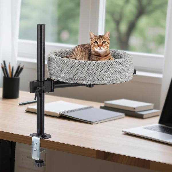 Pat pentru pisici Gjcrafts reglabil pe înălțime pentru birou – Rotativ la 360°, anti-ciupire și economisitor de spațiu, pat de companie pentru pisici cu model de ananas (XL, gri închis)