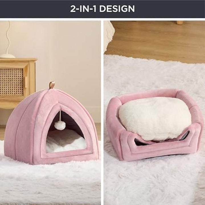 BEDSURE Peșteră pentru Pisici Roz - Pat Pliabil pentru Pisici cu Pernă Lavabilă, Cort pentru Pisici, Animale de Companie Mici și Medii, Casă de Pisici de Interior Moale și Călduroasă, 40 x 40 x 40 cm