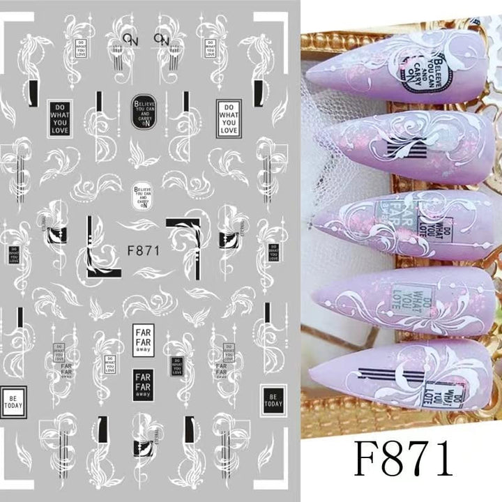 JMEOWIO Nagelsticker Blumen 10 Blatt Nagelaufkleber Selbstklebend Black White Blossom Nail Art Sticker Dekoration Nageldesign Zubehör