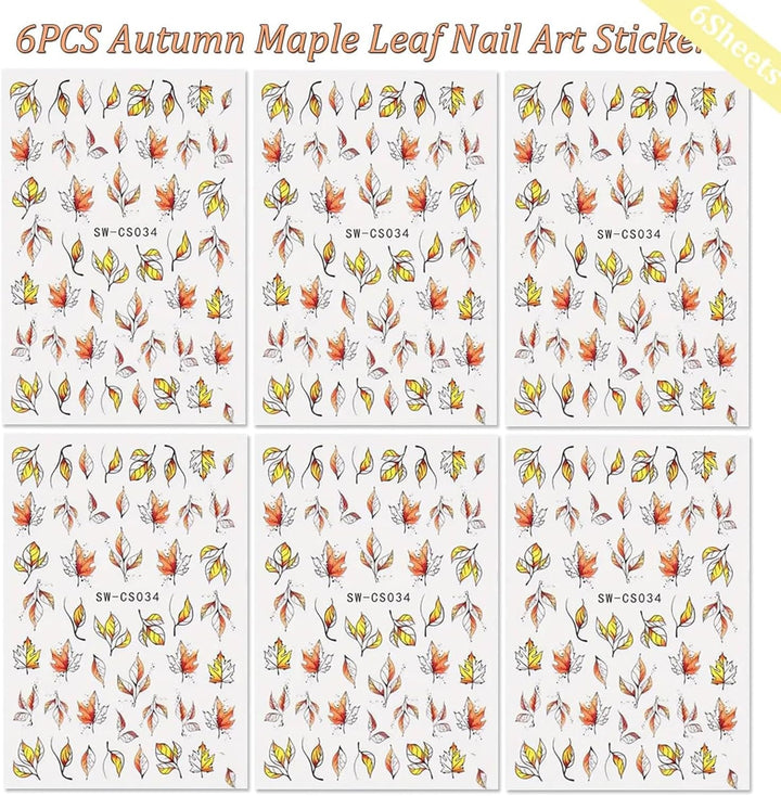 6 Blatt Herbst Nagelsticker,Ahornblatt Selbstklebend Nagelaufkleber,Herbst Nail Sticker,Nageldesign Zubehör,Nail Art Sticker,Selbstklebende Deko Für Nägel
