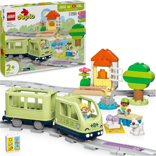 LEGO DUPLO Town Interactive Adventure Train, Playset cu lumini și sunete pentru jocuri de rol, permite copiilor de la 2 ani să construiască șine, jucărie educativă pentru preșcolari 10427