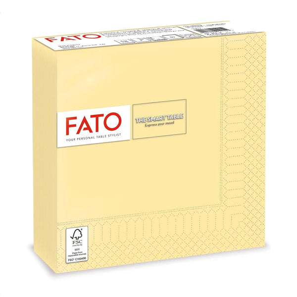 Fato - Șervețele de hârtie de unică folosință, ideale pentru prânzuri informale și bufete, pachet de 50 de șervețele, dimensiune 33X33, pliate în 4, 2 straturi, culoare șampanie, 100% hârtie din celuloză pură, FSC