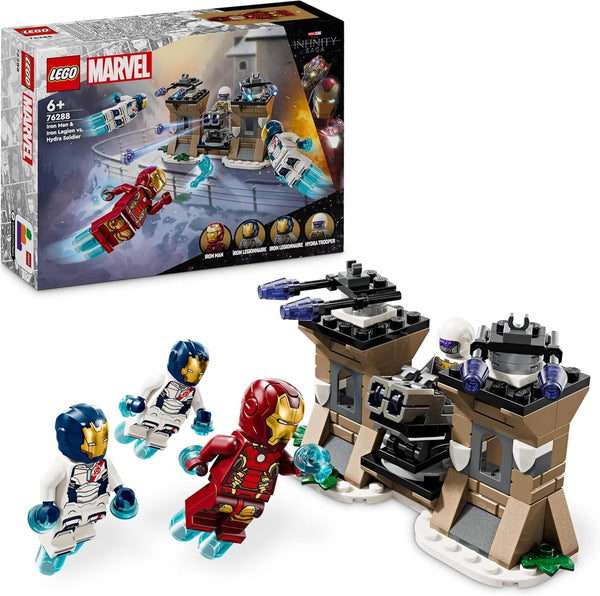 LEGO Marvel Iron Man & Iron Legion Vs. Hydra Soldier, Avengers Building Toy, Creative Playset pentru copii și fanii supereroilor, cadou pentru băieți și fete de la 6 ani 76288
