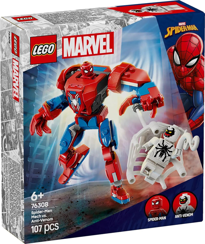 LEGO Marvel Spider-Man Mech Vs. Anti-Venom - Jucărie de supererou cu 2 minifigurine - Figură de acțiune cu brațe, picioare și degete mobile - Cadou pentru băieți și fete cu vârsta peste 6 ani 76308