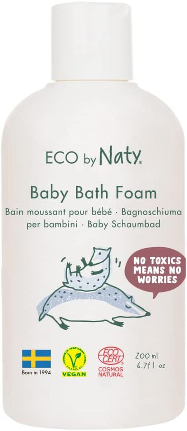Eco by Naty, spumă de baie pentru copii, ingrediente organice pe bază de plante cu 0% parfum, hipoalergenic și testat dermatologic, flacon de 200 ml