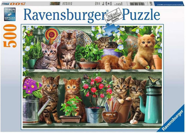 Ravensburger Puzzle 12000205 - Katzen Im Regal - puzzle jigsaw de 500 de piese pentru adulți și copii de peste 10 ani, puzzle animalier cu motiv de pisică