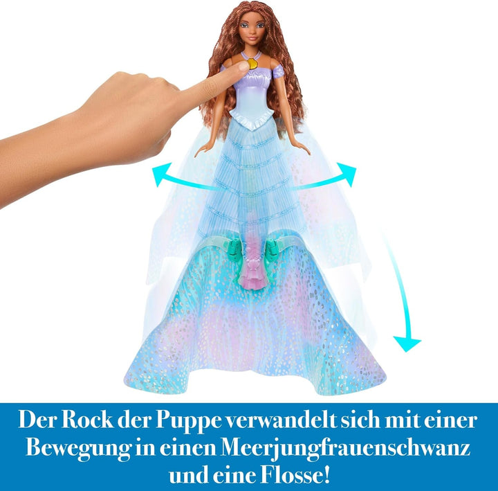 Mattel Disney Princess Ariel Doll, Inspirată de filmul Mica Sirenă, Transformare: Jucărie om-sirenă, Mobil, Cadouri Disney, Jucării de la 3 ani, HLX13