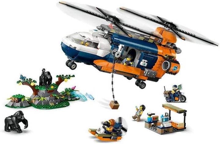 Elicopter LEGO City Jungle Explorer, set de joacă de aventură pentru copii 8+, cadou de Crăciun sau aniversare pentru copii, 5 minifigurine și 3 gorile 60437