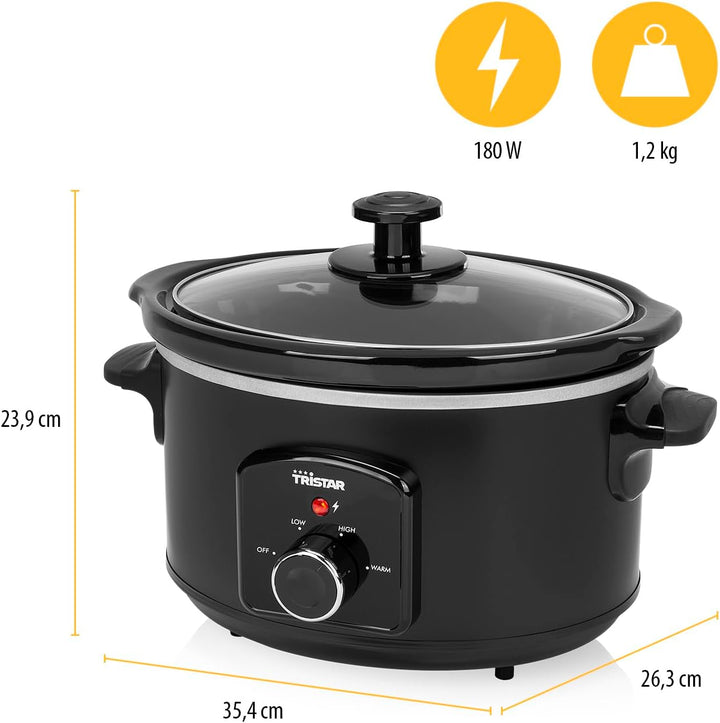 Tristar VS-3915 Schongarer (Edelstahl Keramiktopf Mit 2 Hitzestufen Und Warmhaltefunktion, 3,5 L)