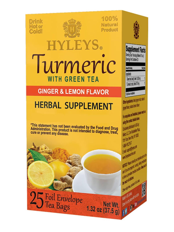 Ginger Turmeric Tea Lemon Flavor - 25 Tea Bags - Wellness Herbal Supplement Green Tea Tea USA Naty Shop Ginger With Lemon 25 Count (Pack Of 1)