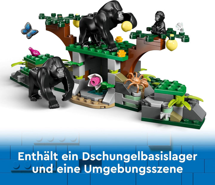 Elicopter LEGO City Jungle Explorer, set de joacă de aventură pentru copii 8+, cadou de Crăciun sau aniversare pentru copii, 5 minifigurine și 3 gorile 60437