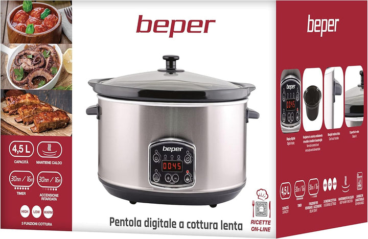 BC.510 Slow Cooker, 280 W, 4,5 Liter, Glaskeramik, Schwarz Und Stahl, Nero E Acciaio