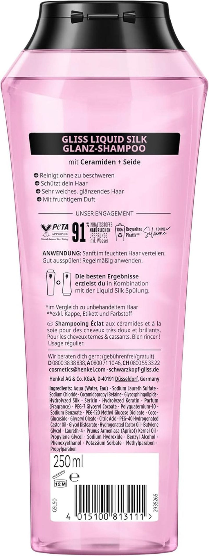 Gliss Shampoo Liquid Silk (250 ml), pentru părul fragil și tern