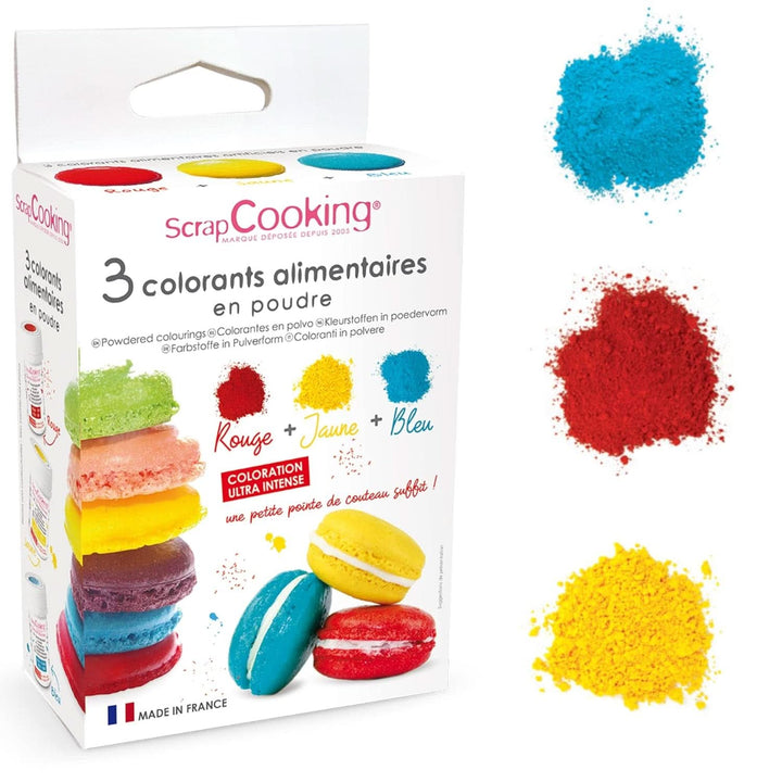 ScrapCooking, Set 3 coloranti alimentari pudra - rosu, galben, albastru, 3 x 5 grame