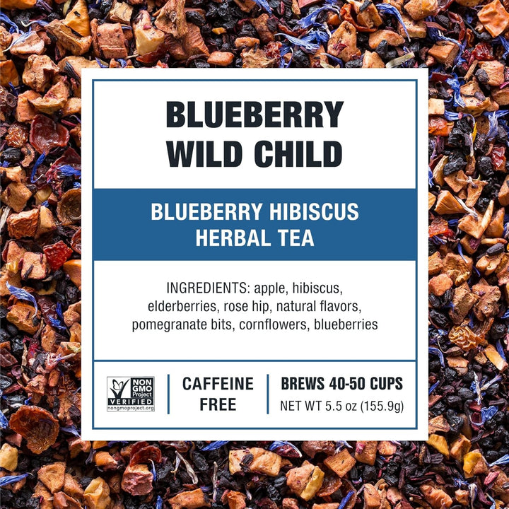Blueberry Wild Child | Loose Leaf | Blueberry Hibiscus Herbal Tea | Premium Non-Caffeinated Blend | Make Hot or Iced | Brews up to 50 Cups | 5.5 Ounce Refillable Tin Tea USA Naty Shop
