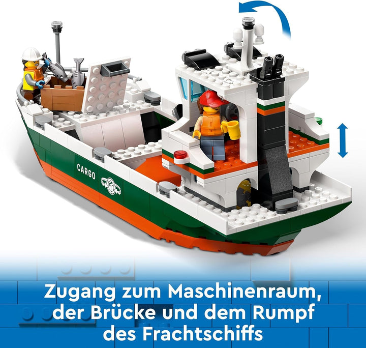 Portul LEGO City cu navă de marfă, jucărie de construit pentru băieți și fete de la 8 ani, idee de cadou pentru copii, macara pentru containere, navă de jucărie și 8 minifigurine 60422